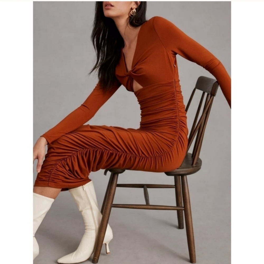 Anthropologie Dolan Ruched V Neck Dress Size S